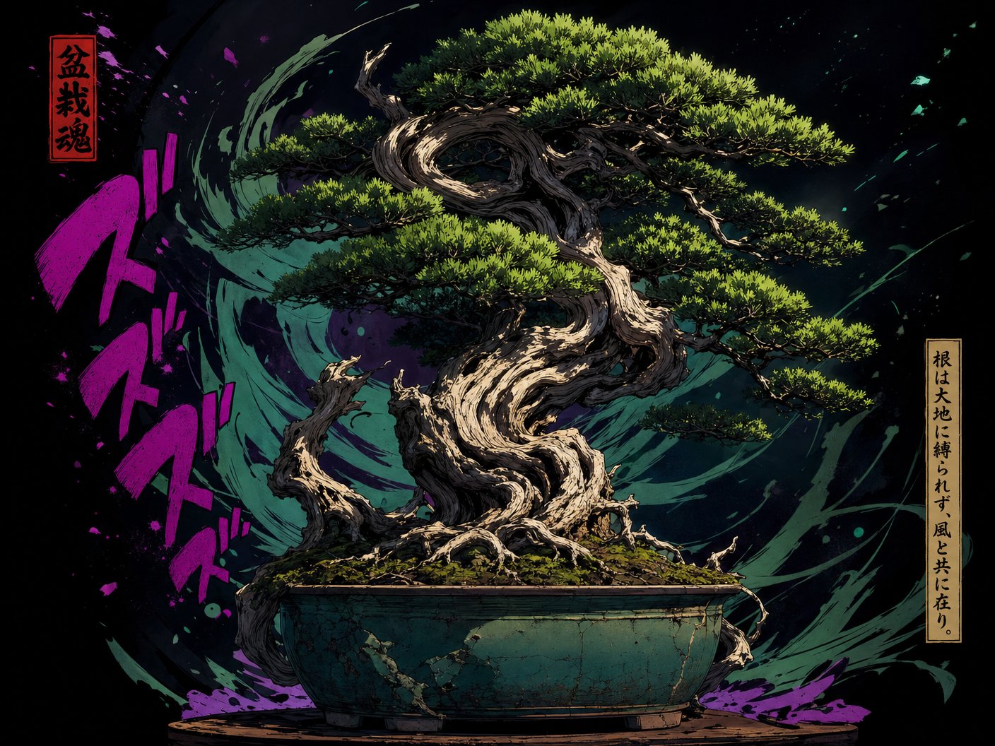 小马拉大车古树盆景植物视频